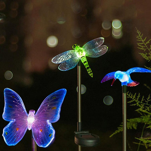 Image of 3 Pack (Butterfly, Dragonfly, Hummingbird) Solar Garden Stake Light